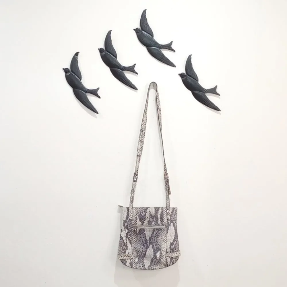 Prune Black & White Snake Skin Pattern Leather Satchel Tote Purse